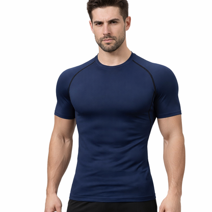 Men’s Compression Workout Shirt Short Sleeve, Moisture-Wicking Athletic Training Top for Gym Running Fitness